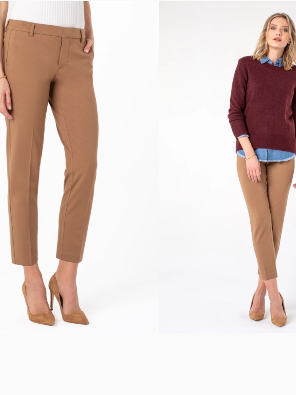 Liverpool Kelsey Ponte Knit Straight Trousers in Biscuit Tan